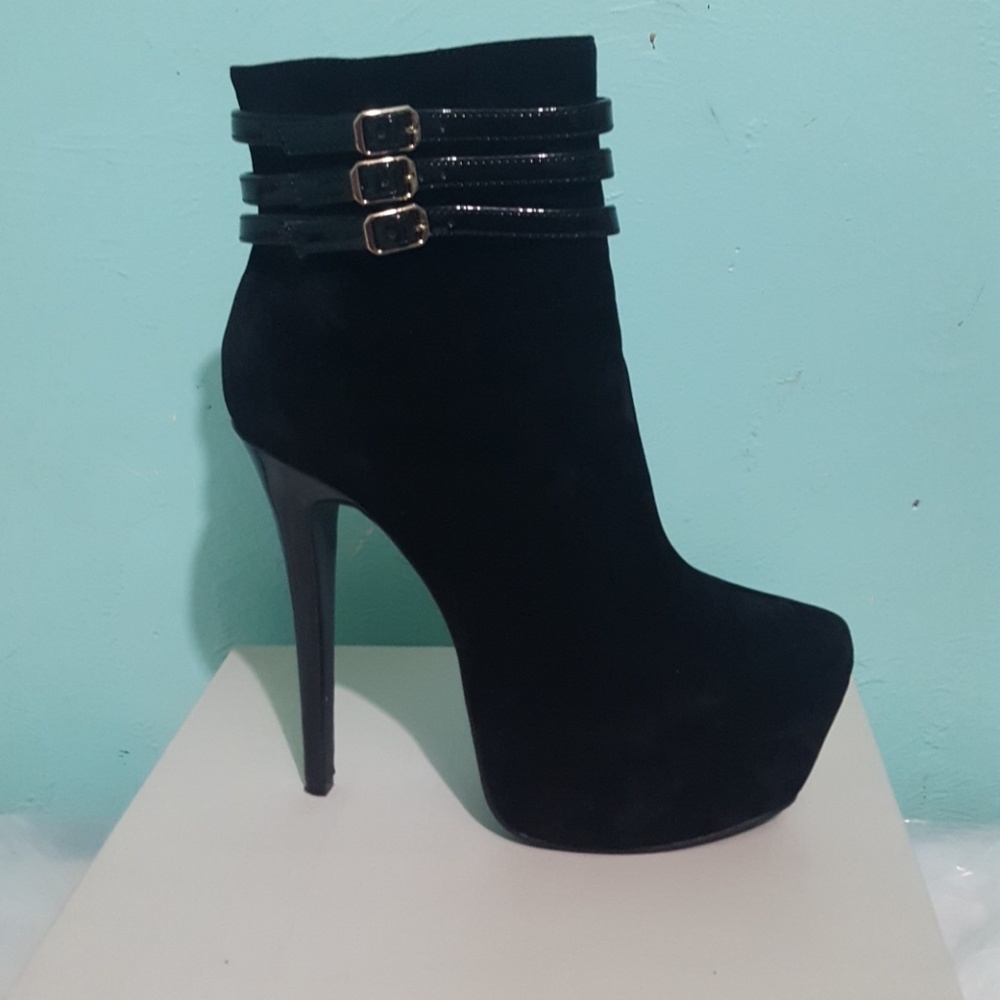 Black Suede 6-inch Heels Pink Lemonade